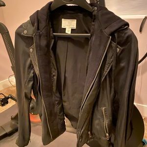 Calson leather moto jacket w/removable hood SZ M